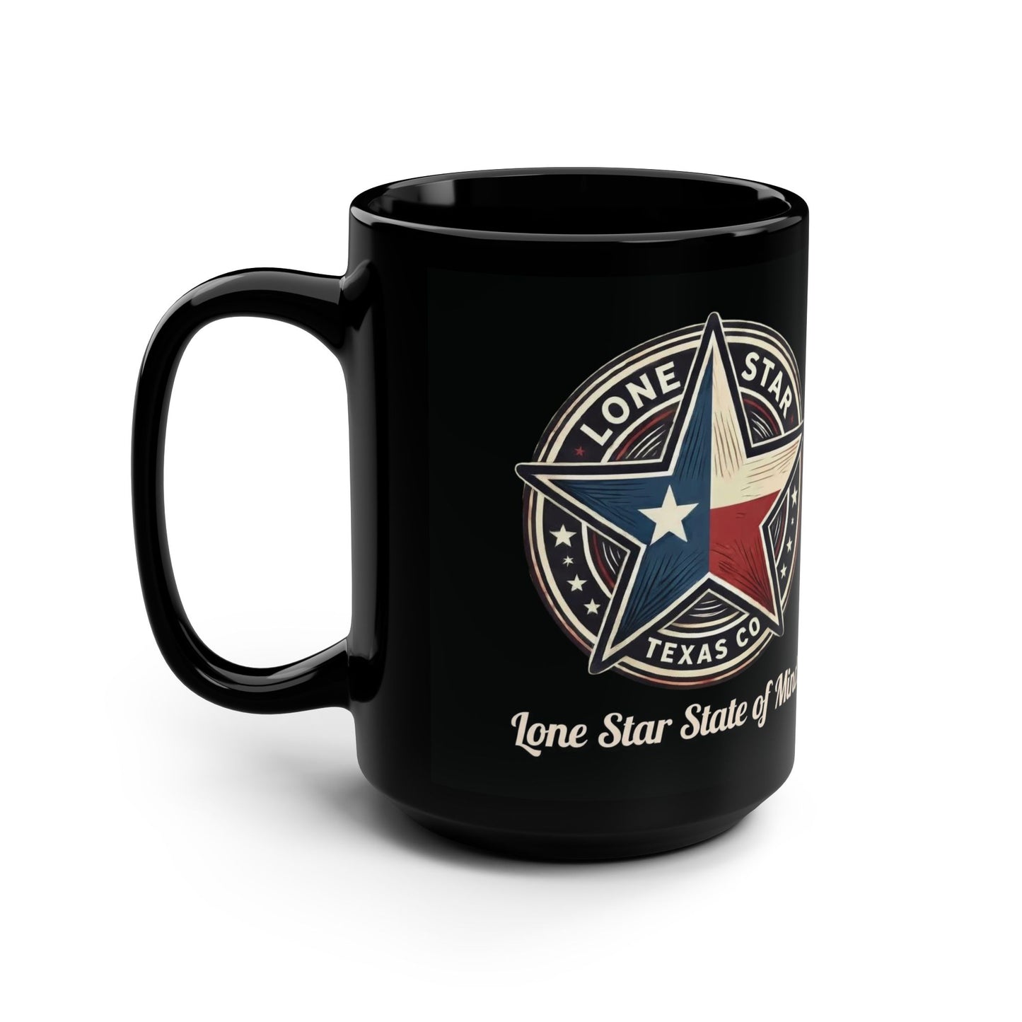 Lone Star State of Mind Emblem Mug — 15oz Black Coffee Cup