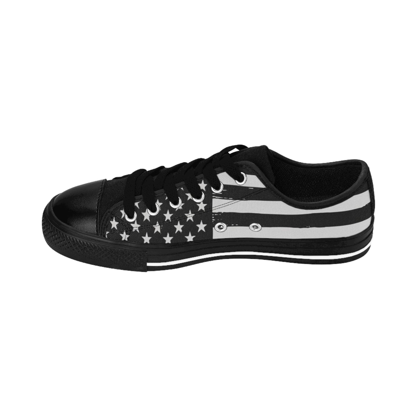 Black & White American Flag Women's Sneakers — Patriotic Low-Top Casual Shoes