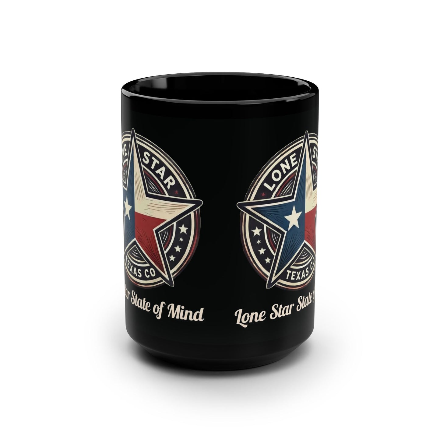 Lone Star State of Mind Emblem Mug — 15oz Black Coffee Cup