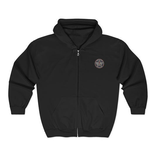 Full-Zip Hoodie — Vintage Compass Crest Chest Emblem