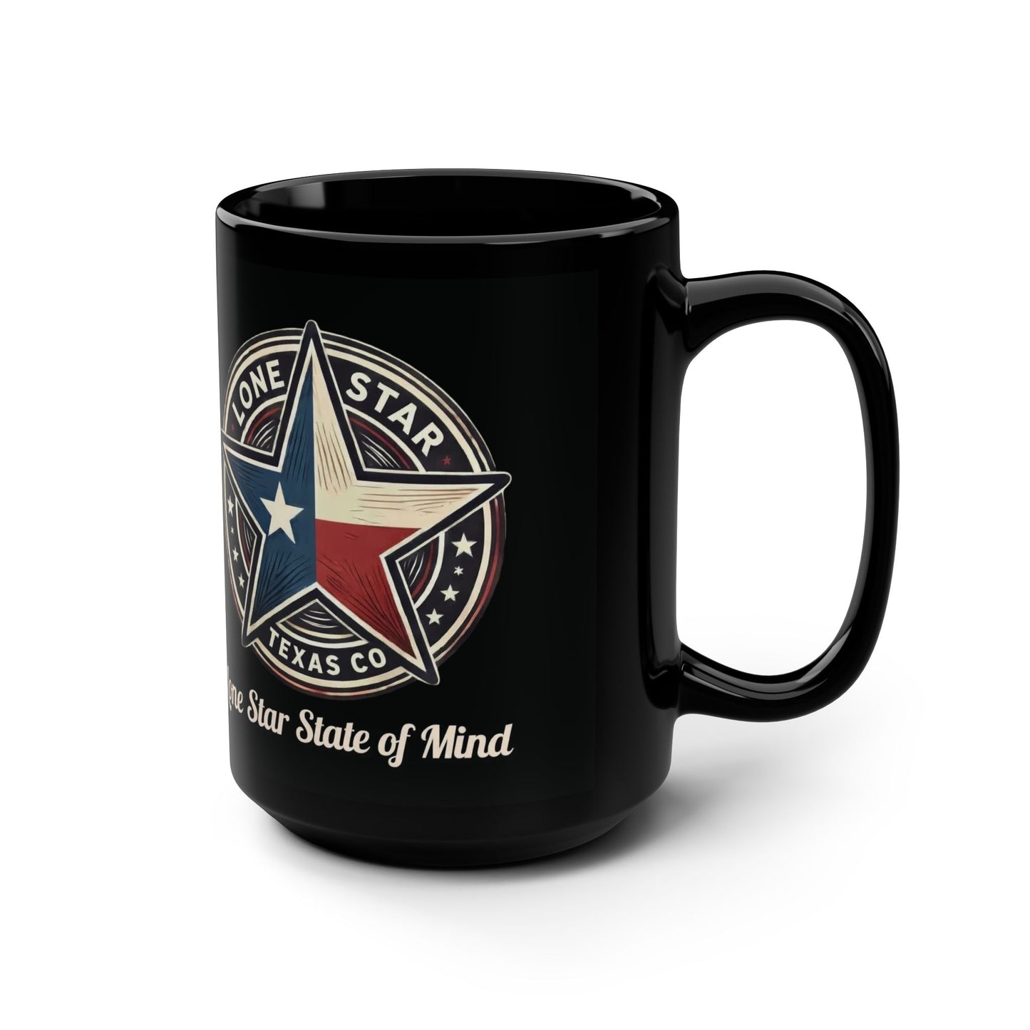 Lone Star State of Mind Emblem Mug — 15oz Black Coffee Cup