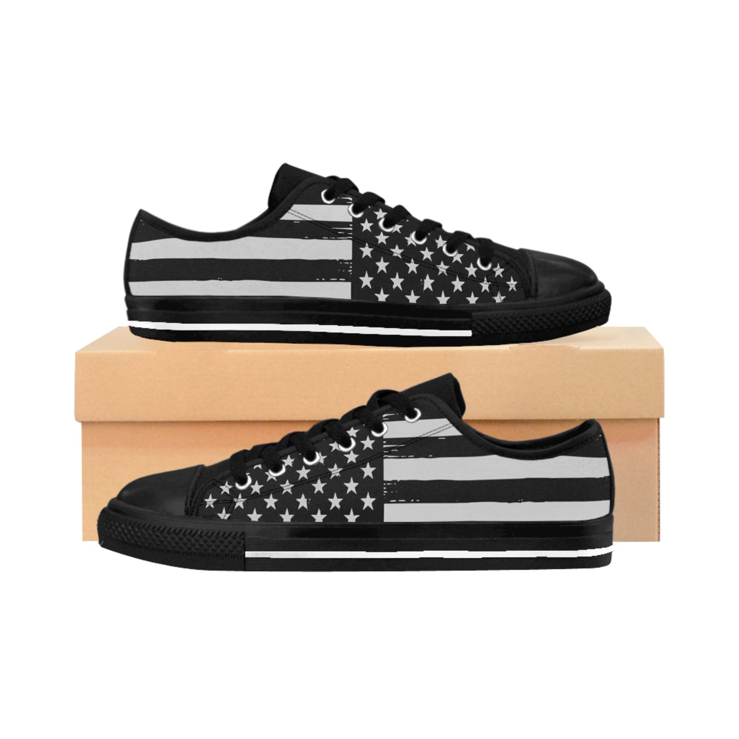 Black & White American Flag Sneakers — Men's Casual Low-Top Shoes