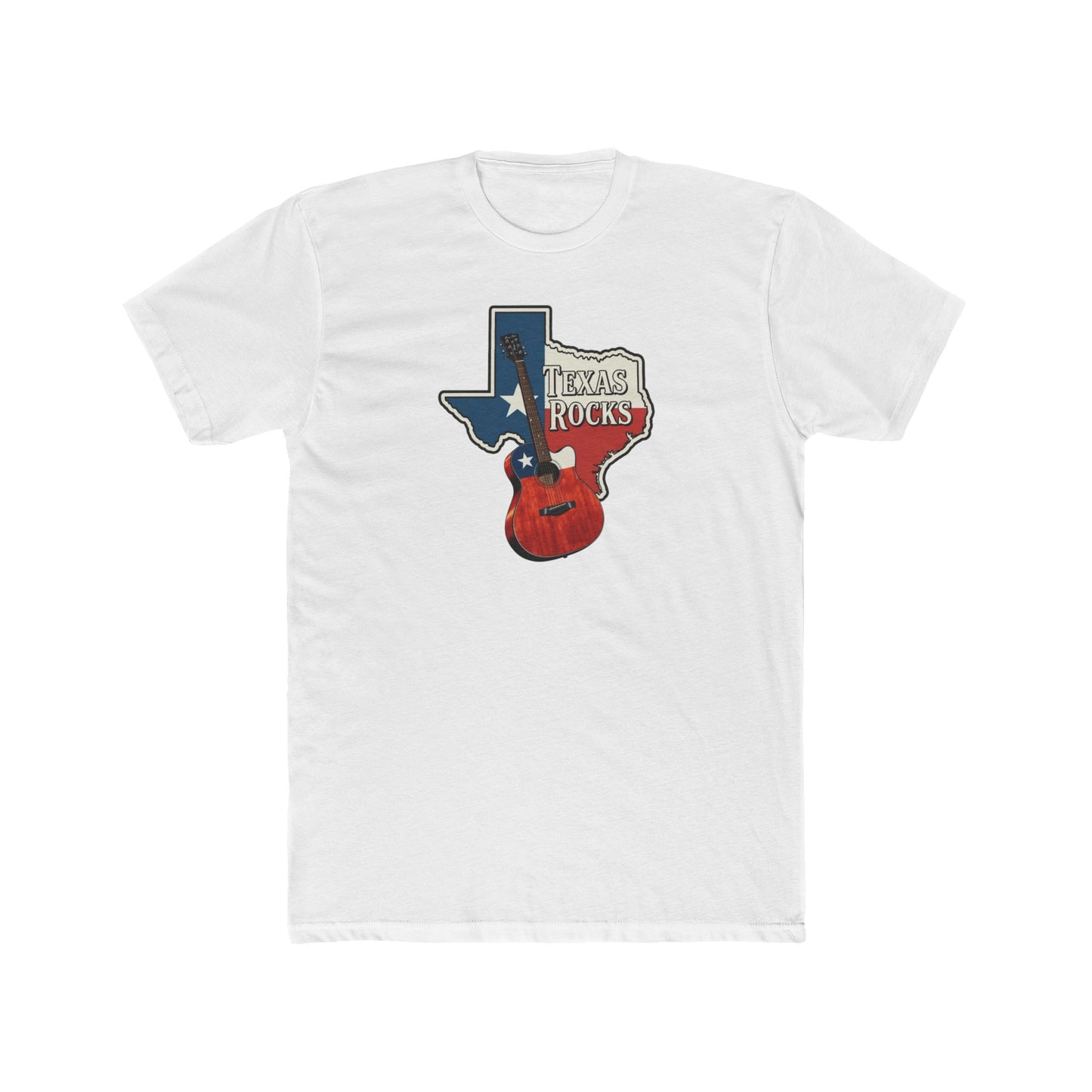 Texas Rocks T-Shirt — Guitar & State Flag Design