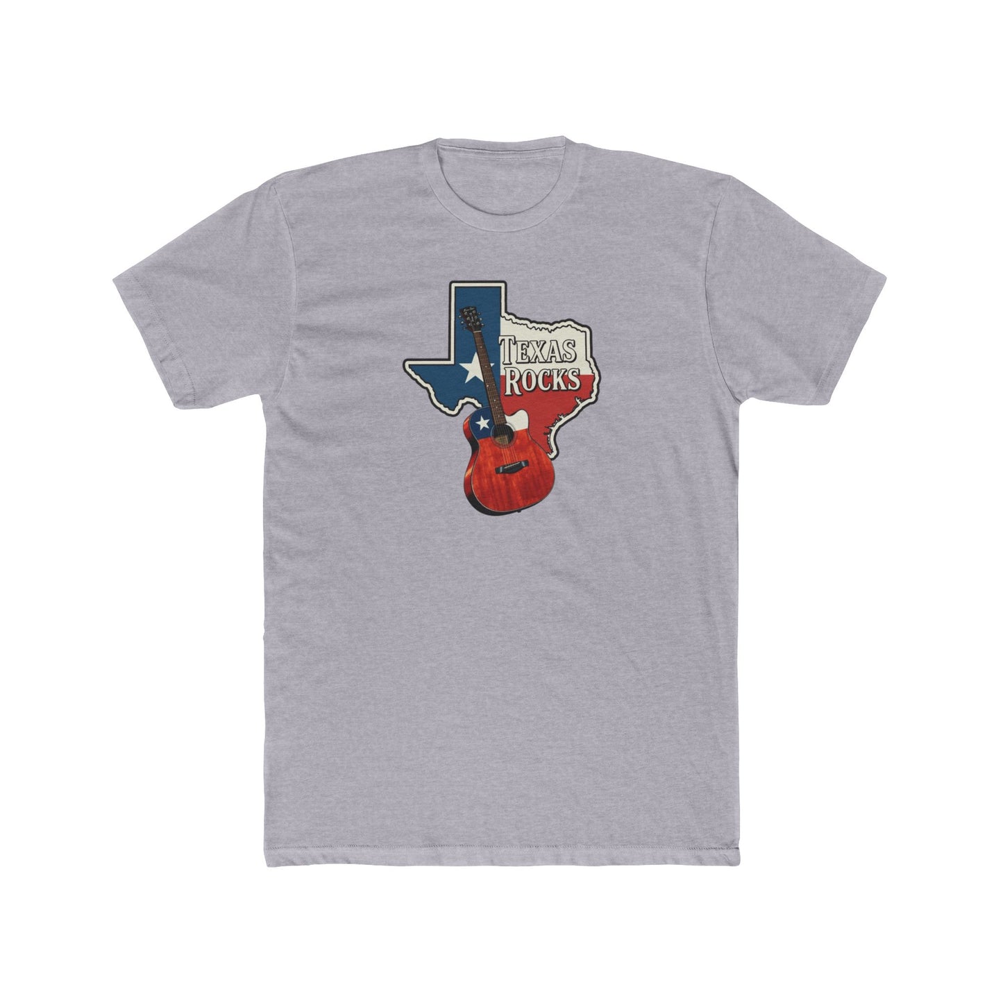 Texas Rocks T-Shirt — Guitar & State Flag Design