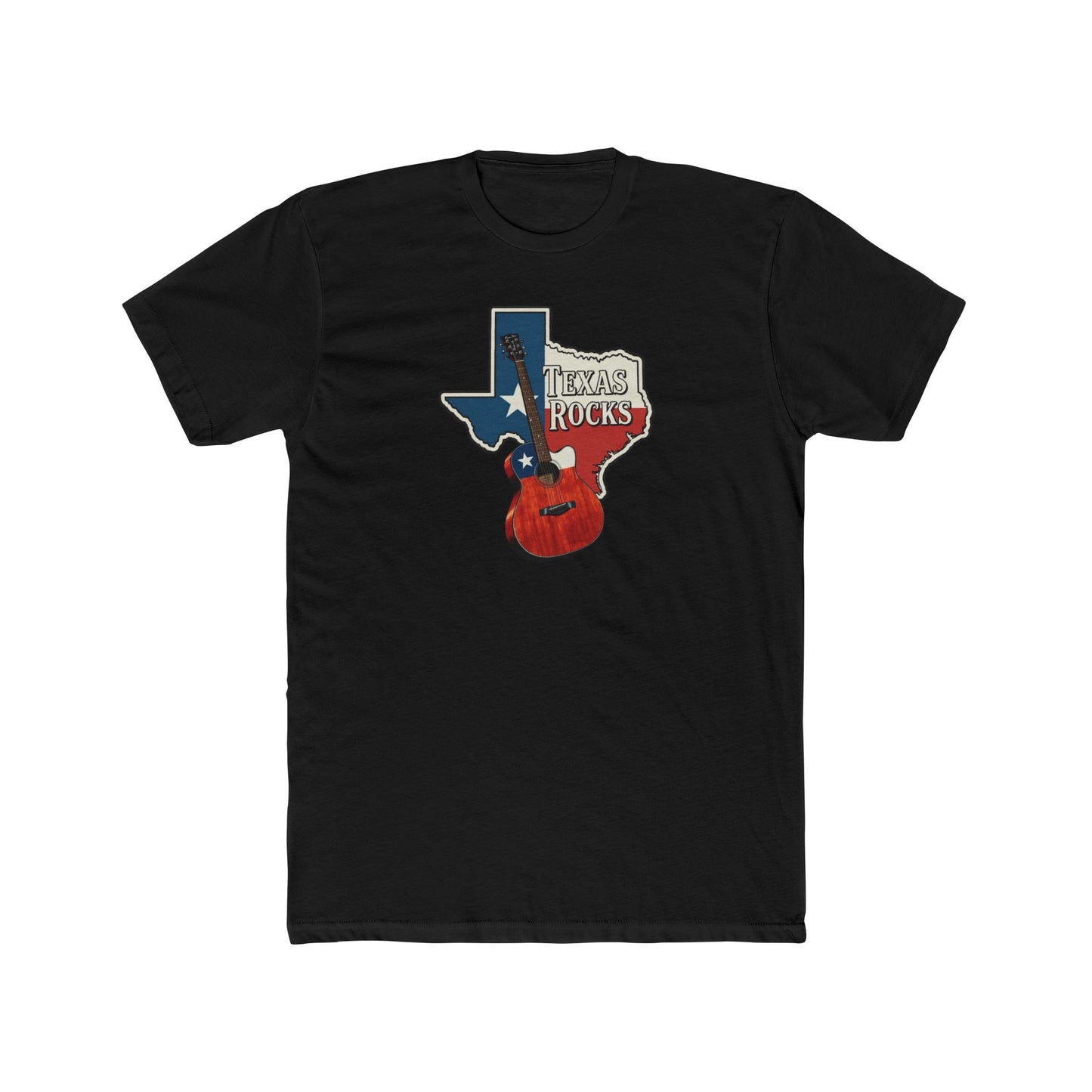 Texas Rocks T-Shirt — Guitar & State Flag Design