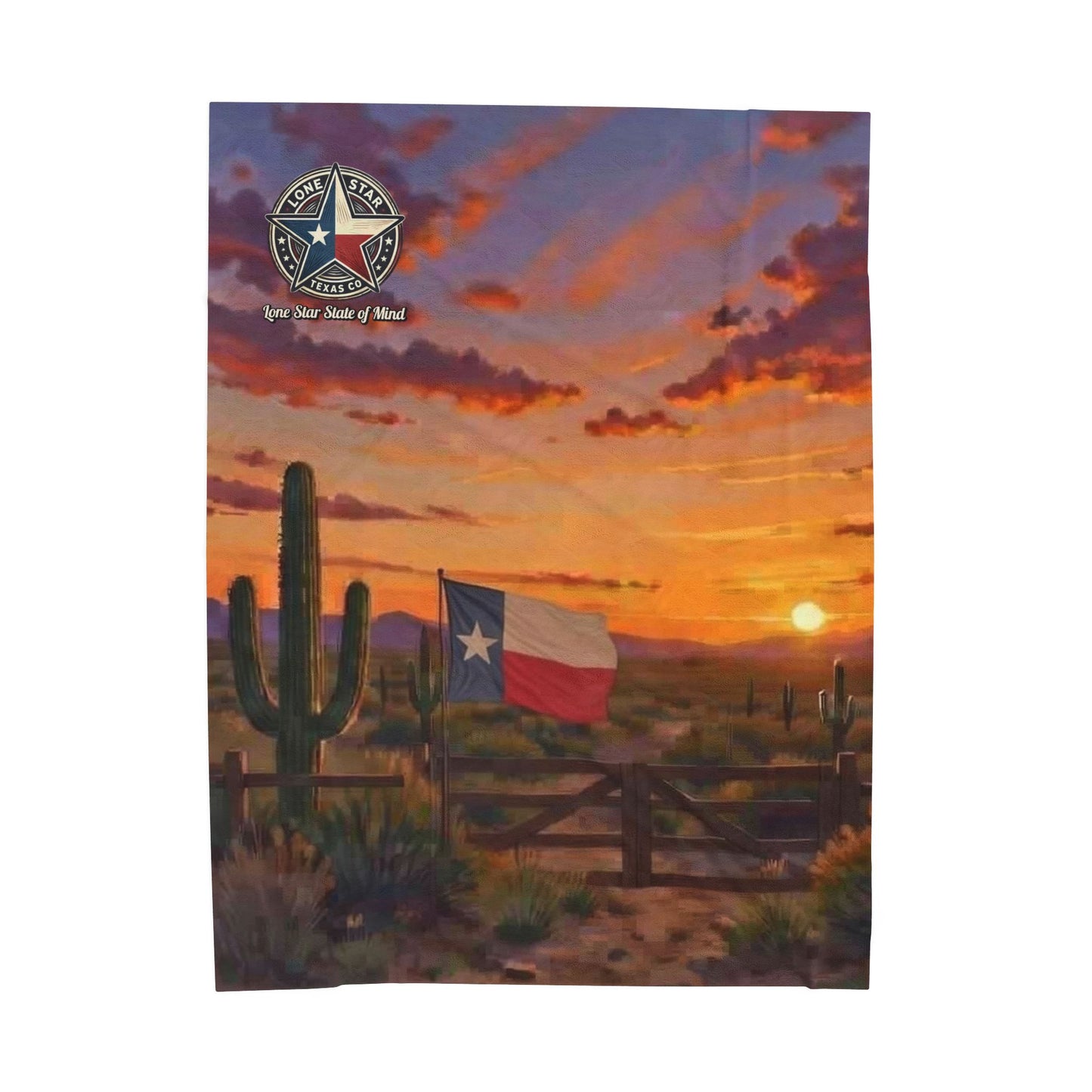 Texas Sunset Velveteen Plush Blanket — Lone Star Desert Flag Throw