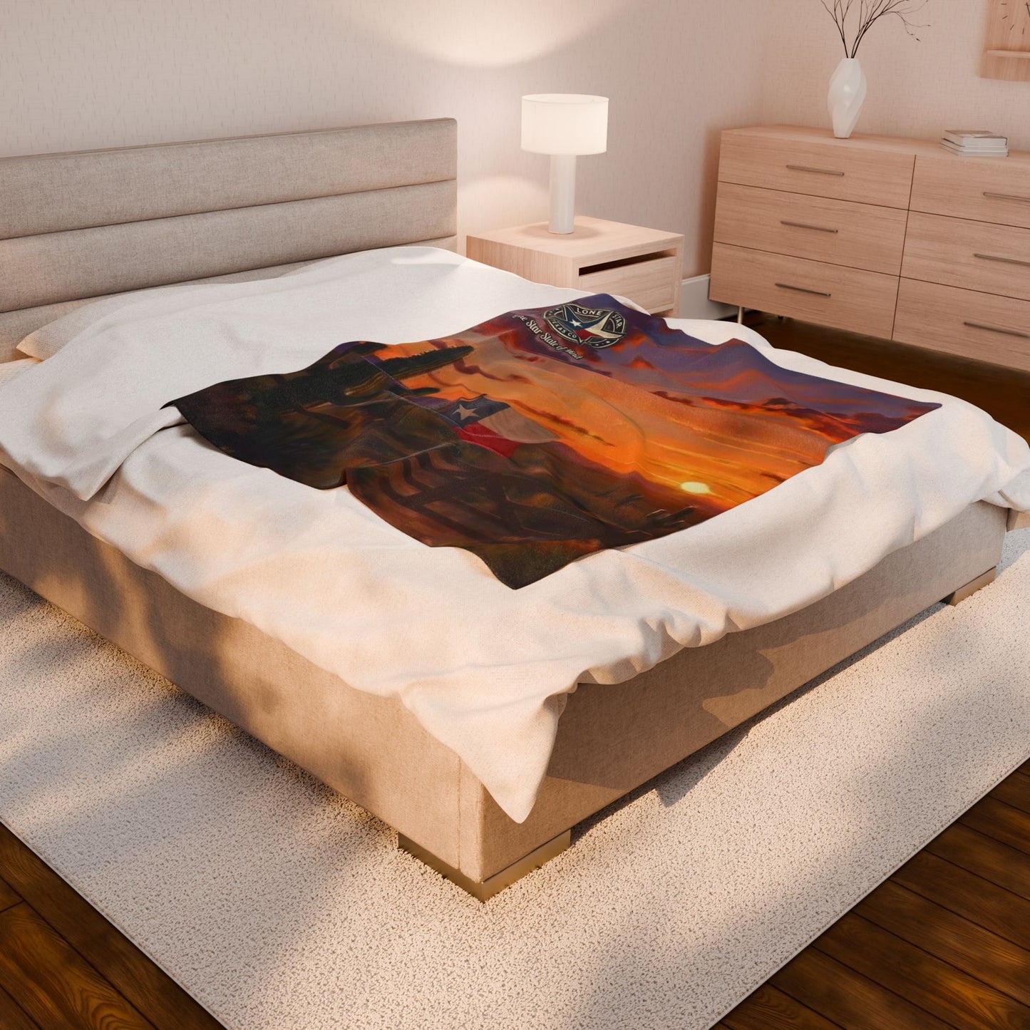 Texas Sunset Velveteen Plush Blanket — Lone Star Desert Flag Throw