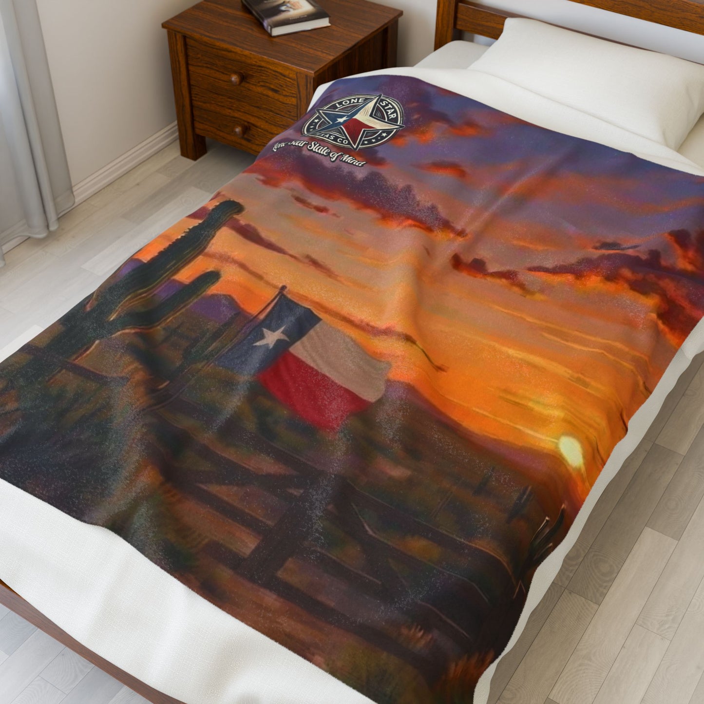 Texas Sunset Velveteen Plush Blanket — Lone Star Desert Flag Throw
