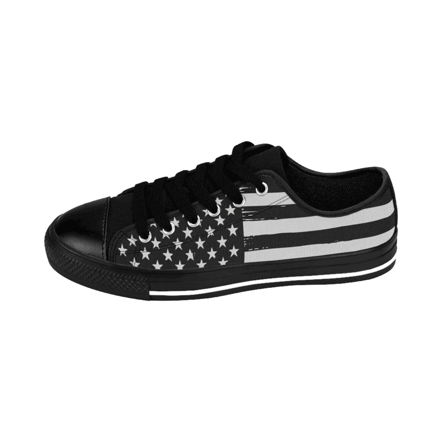 Black & White American Flag Sneakers — Men's Casual Low-Top Shoes