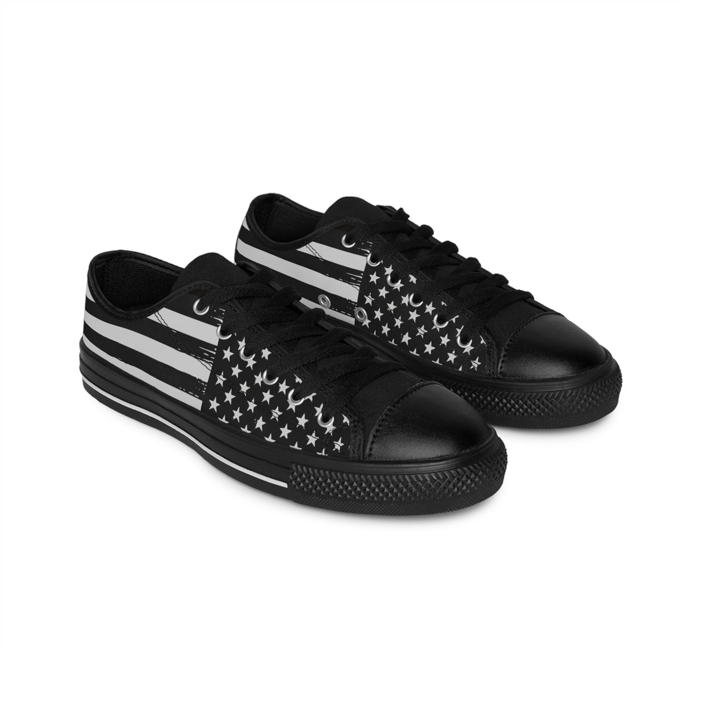 Black & White American Flag Sneakers — Men's Casual Low-Top Shoes