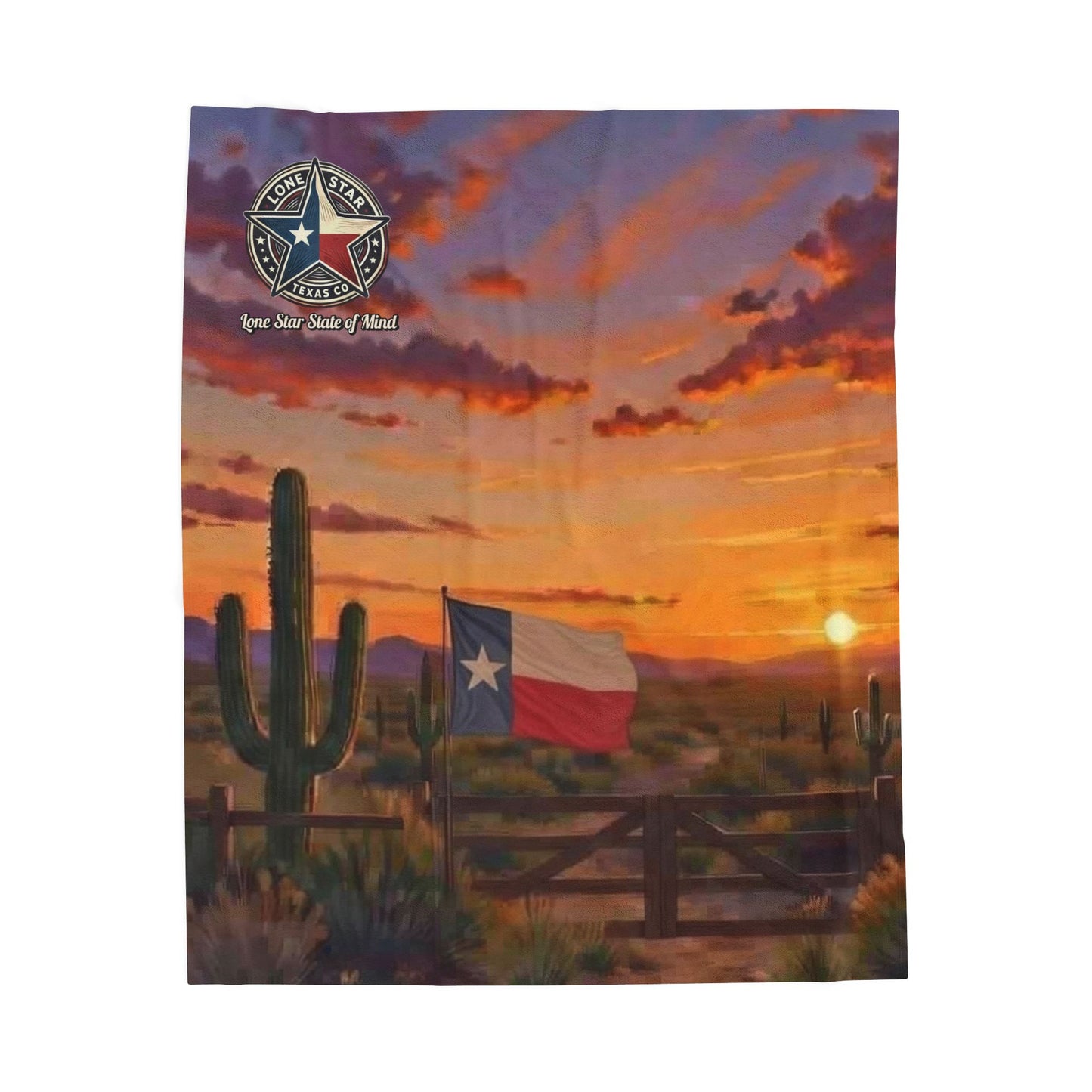 Texas Sunset Velveteen Plush Blanket — Lone Star Desert Flag Throw