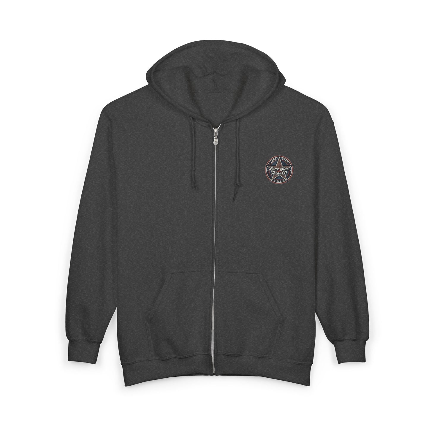 Full-Zip Hoodie — Vintage Compass Crest Chest Emblem