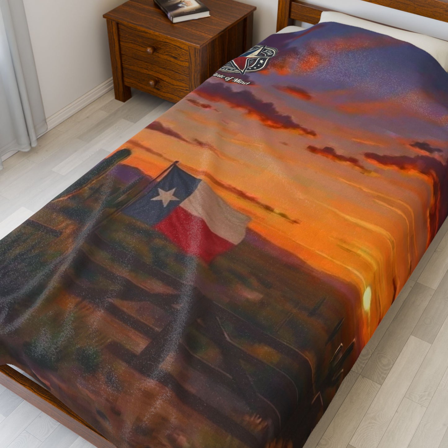 Texas Sunset Velveteen Plush Blanket — Lone Star Desert Flag Throw