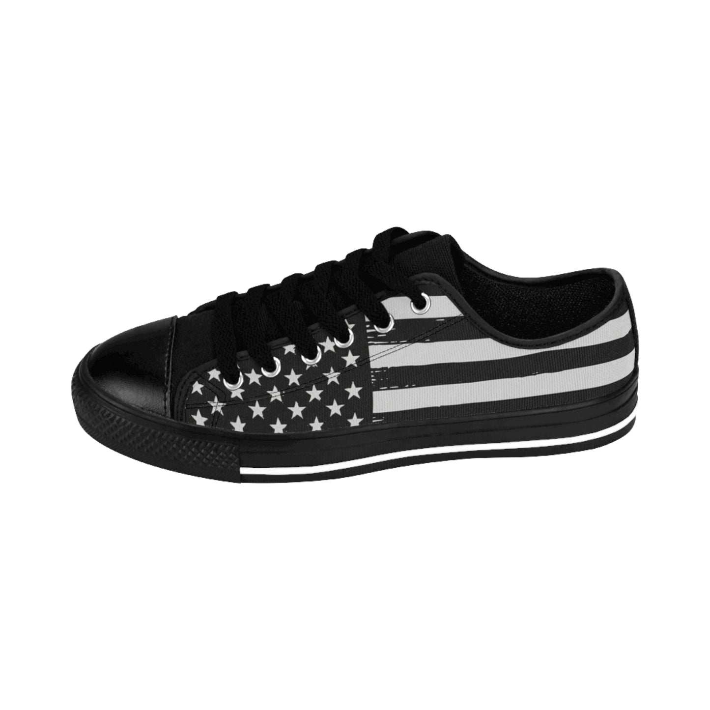 Black & White American Flag Women's Sneakers — Patriotic Low-Top Casual Shoes